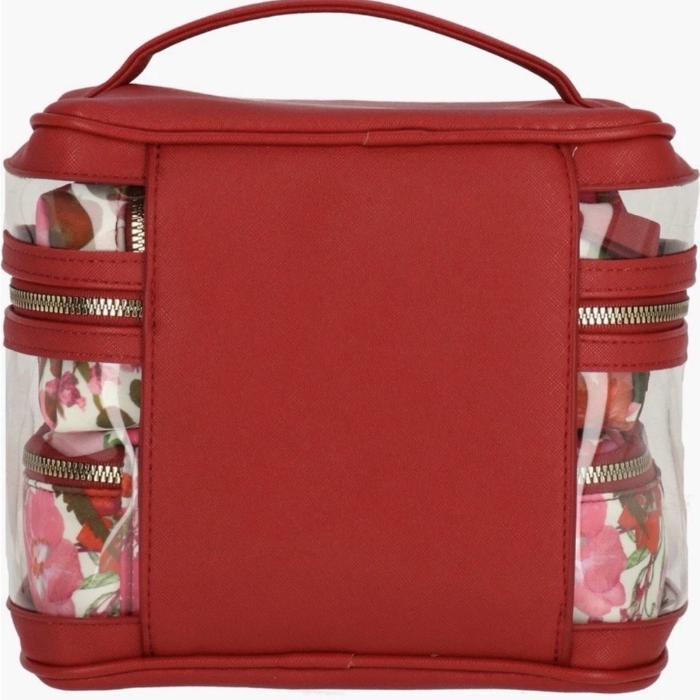 Ted Baker Cosmetic Bag Train Case Set 4 Piece Red Pressed Flowers - Picture 3 of 4